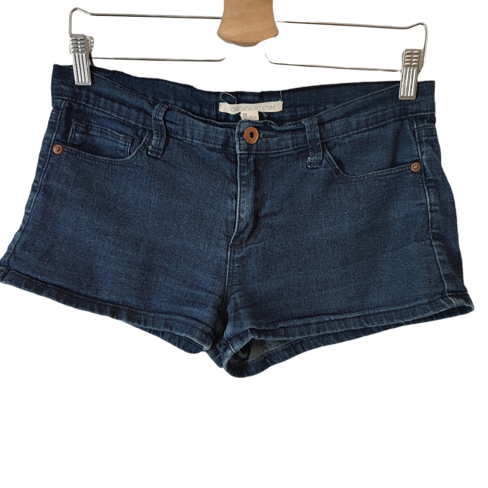 *Forever 21 Denim Dark/Medium Wash Shorts Size 29 Festival Coastal Grunge